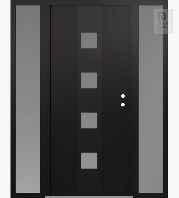 Modern Steel Front Door DIAMOND A12 64" X 80" BLACK/WHITE FROSTED GLASS PANEL BLACK LHI WITH 2 SIDELITES FROSTED GLASS