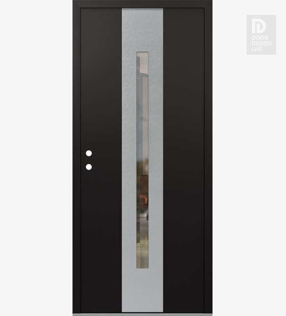 Modern Steel Front Door DIAMOND A2 36" X 80" BLACK/BLACK CLEAR GLASS PANEL STAINLESS STEEL RHI