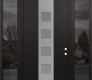 Modern Steel Front Door DIAMOND A13 60" X 96" BLACK/WHITE FROSTED GLASS PANEL STAINLESS STEEL LHI WITH 2 SIDELITES AND TRANSOM MIRRORED GLASS