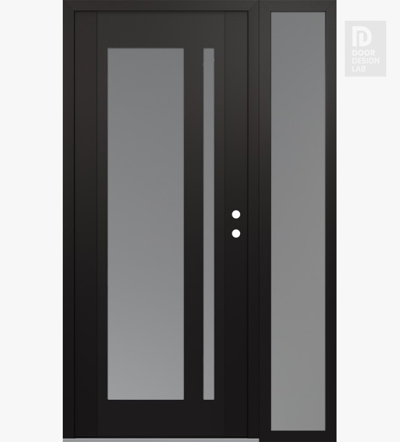 Modern Steel Front Door Diamond C15 50" x 80" black/white frosted Glass Panel black LHI with Sidelite frosted Glass