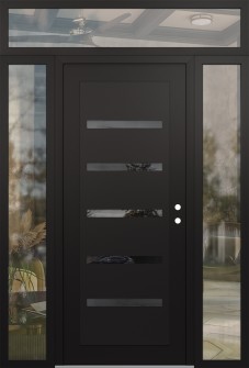 Diamond C7 60" x 96" black/black mirrored Glass Panel black LHI with 2 Sidelites and Transom clear Glass