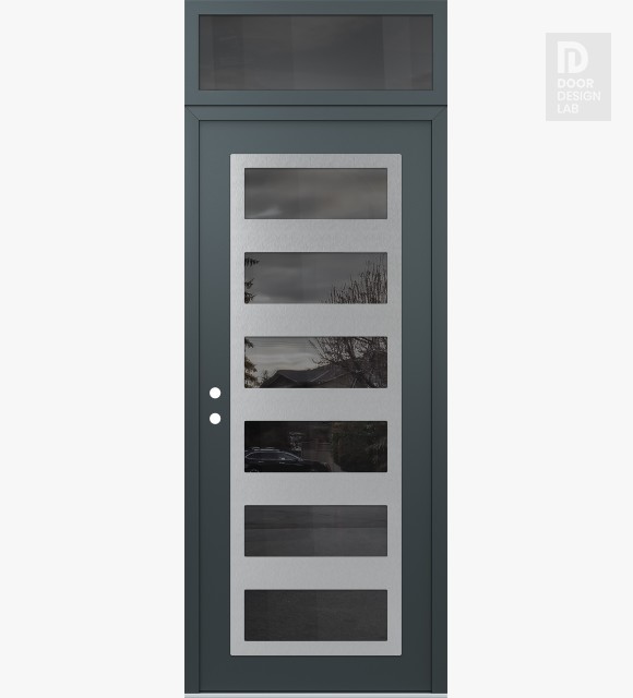 Modern Steel Front Door Diamond C9 36" x 96" anthracite/anthracite mirrored Glass Panel stainless steel RHI with Transom mirrored Glass