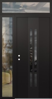 DIAMOND A8 48" X 96" BLACK/BLACK MIRRORED GLASS PANEL BLACK RHI WITH SIDELITE AND TRANSOM CLEAR GLASS