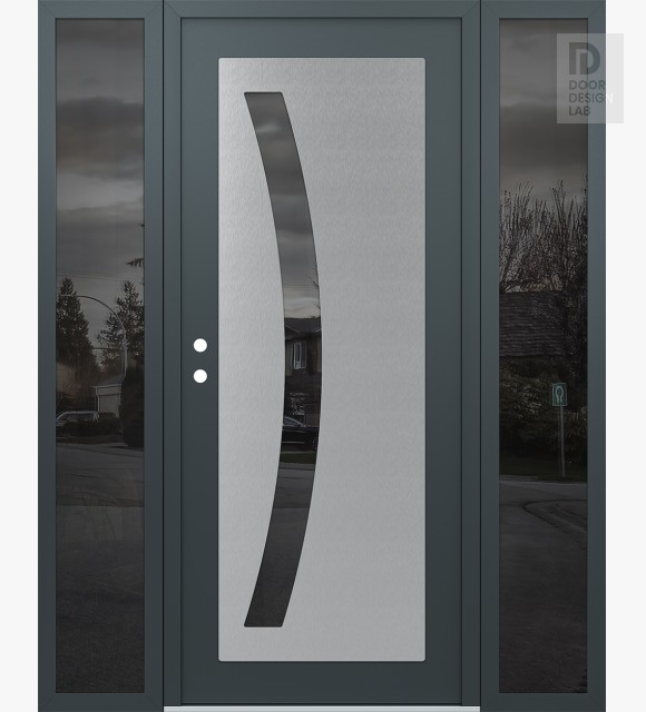 Modern Steel Front Door Diamond C4 68" x 80" anthracite/anthracite mirrored Glass Panel stainless steel RHI with 2 Sidelites mirrored Glass