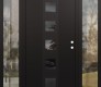 Modern Steel Front Door DIAMOND A13 64" X 80" BLACK/BLACK MIRRORED GLASS PANEL BLACK LHI WITH 2 SIDELITES CLEAR GLASS
