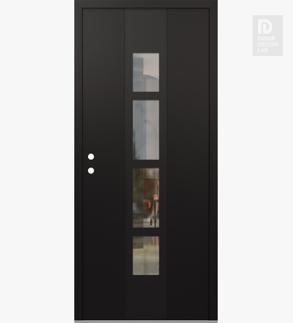 Modern Steel Front Door DIAMOND A10 36" X 80" BLACK/BLACK CLEAR GLASS PANEL BLACK RHI