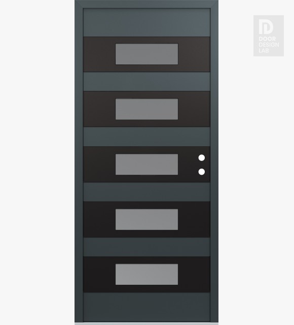 Modern Steel Front Door Diamond D5 36" x 80" anthracite/anthracite frosted Glass Panel black LHI