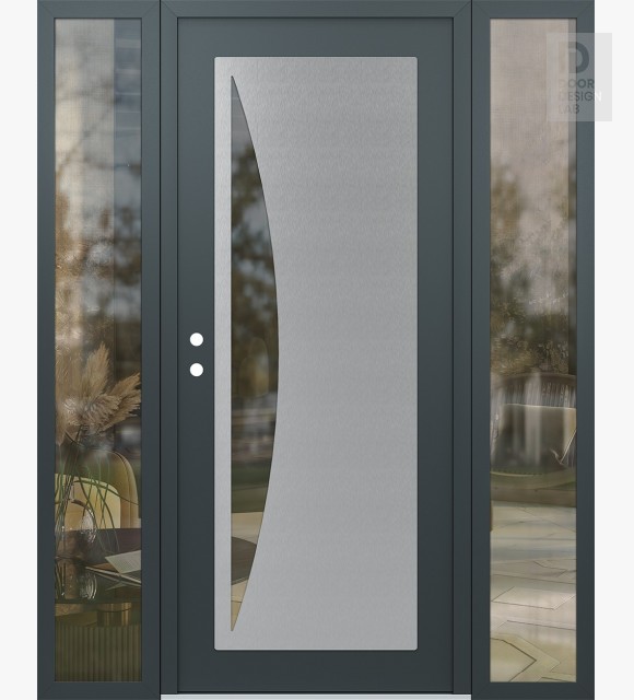 Modern Steel Front Door Diamond C13 60" x 80" anthracite/anthracite clear Glass Panel stainless steel RHI with 2 Sidelites clear Glass