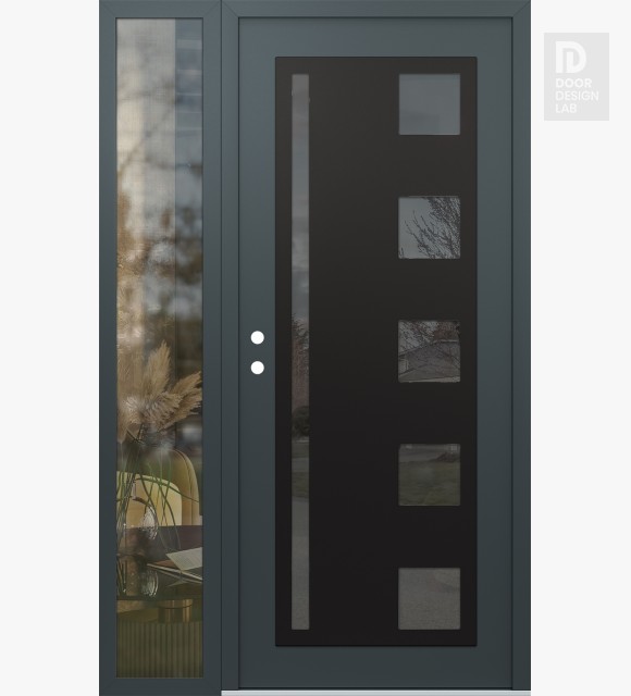 Modern Steel Front Door Diamond C3 48" x 80" anthracite/anthracite mirrored Glass Panel black RHI with Sidelite clear Glass