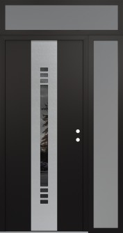 DIAMOND A5 52" X 96" BLACK/BLACK MIRRORED GLASS PANEL STAINLESS STEEL LHI WITH SIDELITE AND TRANSOM FROSTED GLASS