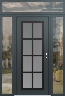 Diamond C16 68" x 96" anthracite/anthracite frosted Glass Panel black LHI with 2 Sidelites and Transom clear Glass