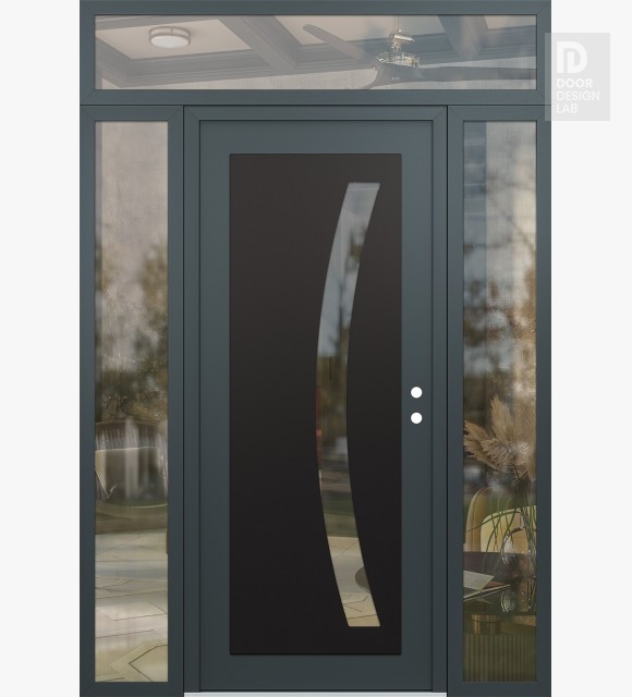Modern Steel Front Door Diamond C4 60" x 96" anthracite/anthracite clear Glass Panel black LHI with 2 Sidelites and Transom clear Glass
