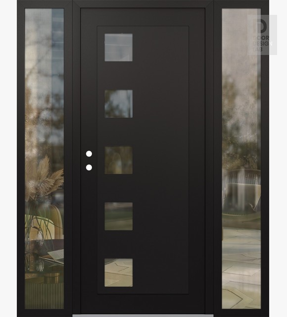 Modern Steel Front Door Diamond C5 60" x 80" black/black clear Glass Panel black RHI with 2 Sidelites clear Glass