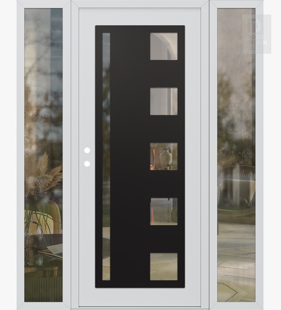 Modern Steel Front Door Diamond C3 68" x 80" white/white clear Glass Panel black RHI with 2 Sidelites clear Glass