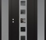 Modern Steel Front Door DIAMOND A13 68" X 80" BLACK/BLACK MIRRORED GLASS PANEL STAINLESS STEEL RHI WITH 2 SIDELITES FROSTED GLASS
