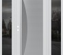 Modern Steel Front Door Diamond C13 60" x 80" white/white frosted Glass Panel stainless steel RHI with 2 Sidelites mirrored Glass