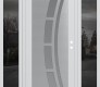 Modern Steel Front Door Diamond C12 64" x 80" white/white frosted Glass Panel stainless steel LHI with 2 Sidelites mirrored Glass