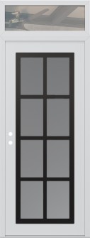 Diamond C16 36" x 96" white/white frosted Glass Panel black RHI with Transom clear Glass