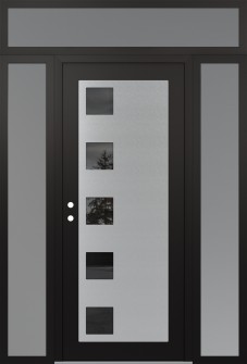 Diamond C5 60" x 96" black/black mirrored Glass Panel stainless steel RHI with 2 Sidelites and Transom frosted Glass