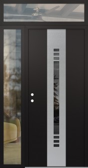 DIAMOND A5 48" X 96" BLACK/BLACK MIRRORED GLASS PANEL STAINLESS STEEL RHI WITH SIDELITE AND TRANSOM CLEAR GLASS