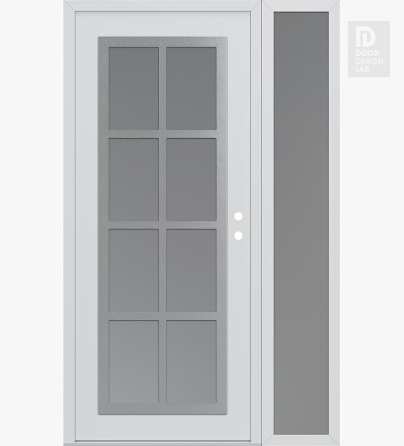 Modern Steel Front Door Diamond C16 50" x 80" white/white frosted Glass Panel stainless steel LHI with Sidelite frosted Glass