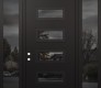 Modern Steel Front Door Diamond D1 64" x 96" black/black mirrored Glass Panel black RHI with 2 Sidelites and Transom mirrored Glass