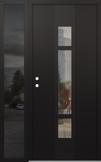 DIAMOND A9 50" X 80" BLACK/BLACK CLEAR GLASS PANEL BLACK RHI WITH SIDELITE MIRRORED GLASS