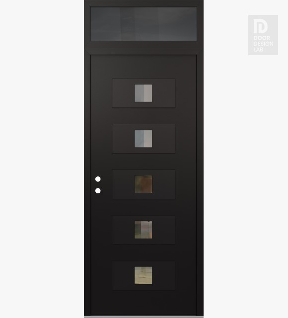 Modern Steel Front Door Diamond D8 36" x 96" black/black clear Glass Panel black RHI with Transom mirrored Glass