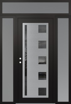 Diamond C3 60" x 96" black/black mirrored Glass Panel stainless steel RHI with 2 Sidelites and Transom frosted Glass