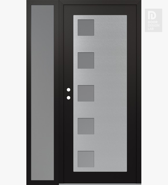 Modern Steel Front Door Diamond C5 50" x 80" black/white frosted Glass Panel stainless steel RHI with Sidelite frosted Glass