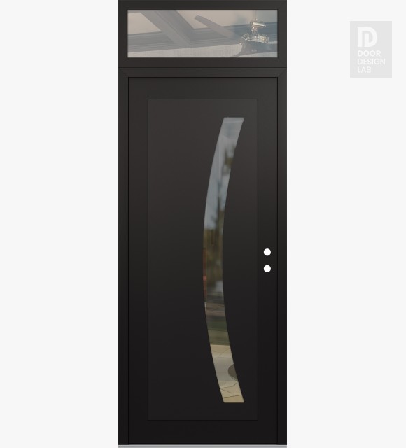 Modern Steel Front Door Diamond C4 36" x 96" black/black clear Glass Panel black LHI with Transom clear Glass