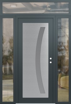 Diamond C4 64" x 96" anthracite/anthracite frosted Glass Panel stainless steel LHI with 2 Sidelites and Transom clear Glass