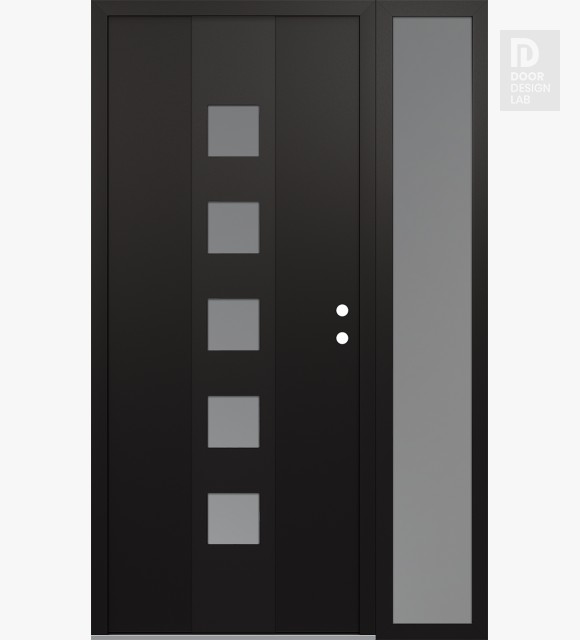 Modern Steel Front Door DIAMOND A13 52" X 80" BLACK/WHITE FROSTED GLASS PANEL BLACK LHI WITH SIDELITE FROSTED GLASS