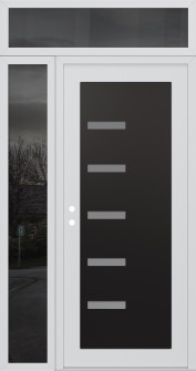 Diamond C8 50" x 96" white/white frosted Glass Panel black RHI with Sidelite and Transom mirrored Glass