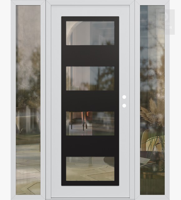 Modern Steel Front Door Diamond C2 60" x 80" white/white clear Glass Panel black LHI with 2 Sidelites clear Glass