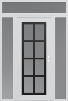 Diamond C16 68" x 96" white/white frosted Glass Panel black LHI with 2 Sidelites and Transom frosted Glass