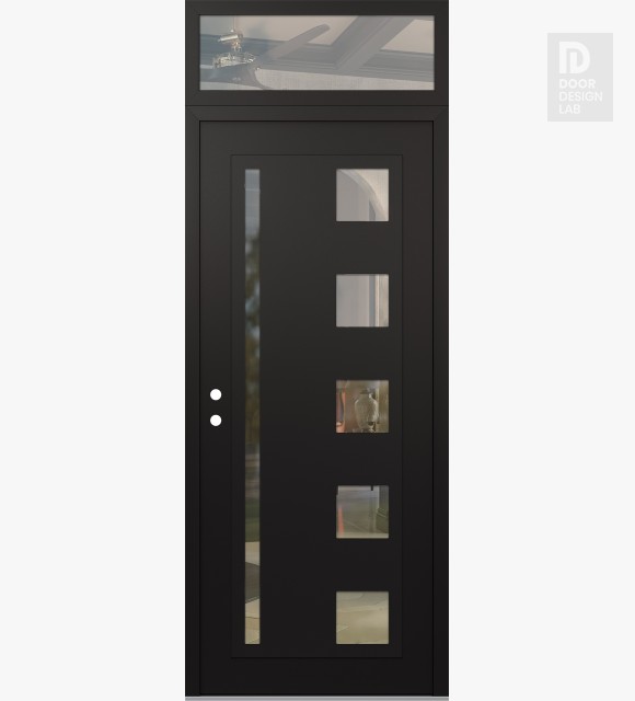 Modern Steel Front Door Diamond C3 36" x 96" black/black clear Glass Panel black RHI with Transom clear Glass