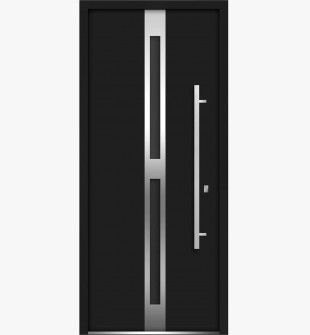 W36" x H80" Front Exterior Prehung Steel Door / Deux 1755 Black Enamel / Stainless Inserts Single Modern Painted - Left-hand Inswing