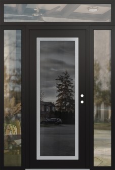 Diamond C1 64" x 96" black/black mirrored Glass Panel stainless steel LHI with 2 Sidelites and Transom clear Glass
