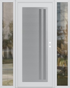 Diamond C6 64" x 80" white/white frosted Glass Panel stainless steel LHI with 2 Sidelites clear Glass