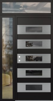 Diamond D5 52" x 96" black/black Mirrored Glass Panel stainless steel RHI with Sidelite and Transom clear Glass