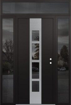 DIAMOND A10 64" X 96" BLACK/BLACK MIRRORED GLASS PANEL STAINLESS STEEL LHI WITH 2 SIDELITES AND TRANSOM MIRRORED GLASS