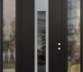 Modern Steel Front Door DIAMOND A1 64" X 96" BLACK/BLACK MIRRORED GLASS PANEL STAINLESS STEEL LHI WITH 2 SIDELITES AND TRANSOM CLEAR GLASS