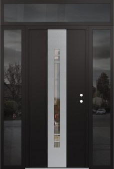 DIAMOND A4 60" X 96" BLACK/BLACK CLEAR GLASS PANEL STAINLESS STEEL LHI WITH 2 SIDELITES AND TRANSOM MIRRORED GLASS