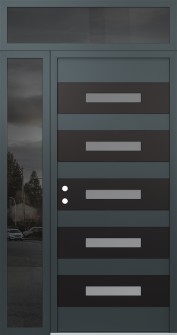 Diamond D9 52" x 96" anthracite/anthracite frosted Glass Panel black RHI with Sidelite and Transom mirrored Glass