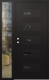 Diamond D7 52" x 80" black/black mirrored Glass Panel black RHI with Sidelite clear Glass