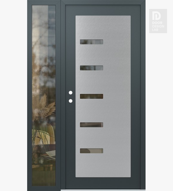 Modern Steel Front Door Diamond C8 48" x 80" anthracite/anthracite clear Glass Panel stainless steel RHI with Sidelite clear Glass