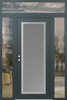 Diamond C1 68" x 96" anthracite/anthracite frosted Glass Panel stainless steel RHI with 2 Sidelites and Transom clear Glass