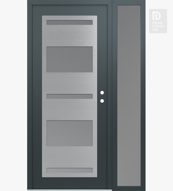 Modern Steel Front Door Diamond C10 48" x 80" anthracite/anthracite frosted Glass Panel stainless steel LHI with Sidelite frosted Glass