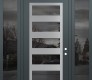 Modern Steel Front Door Diamond C9 64" x 96" anthracite/anthracite mirrored Glass Panel stainless steel LHI with 2 Sidelites and Transom mirrored Glass